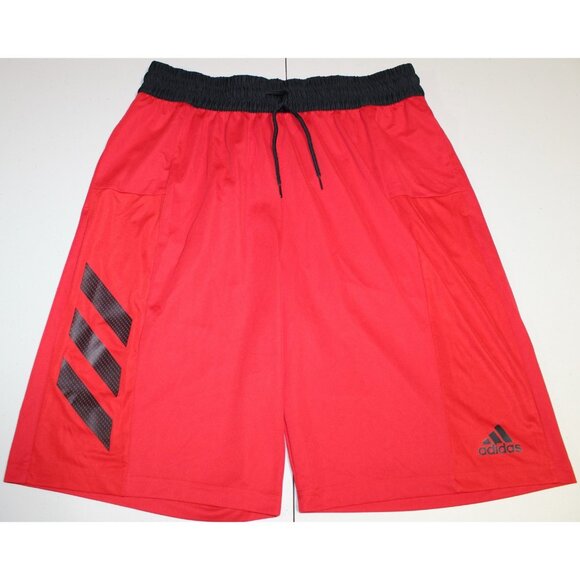 Mens Adidas Aeroready 3 Stripes Athletic Fitness Basketball Shorts XL Red Black - Picture 2 of 4